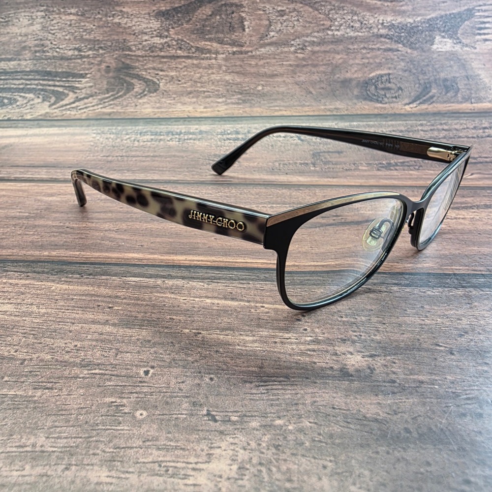 Jimmy Choo JC 147 PWN Black Leopard‎ Cat Eye Eyeglasses Frames Italy 52-16-145 - Picture 6 of 9